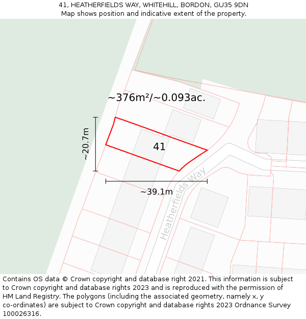 41, HEATHERFIELDS WAY, WHITEHILL, BORDON, GU35 9DN: Plot and title map