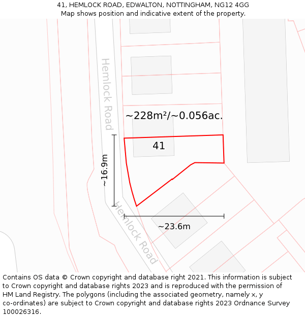 41, HEMLOCK ROAD, EDWALTON, NOTTINGHAM, NG12 4GG: Plot and title map