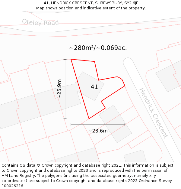 41, HENDRICK CRESCENT, SHREWSBURY, SY2 6JF: Plot and title map