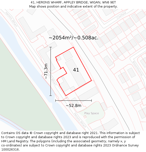 41, HERONS WHARF, APPLEY BRIDGE, WIGAN, WN6 9ET: Plot and title map