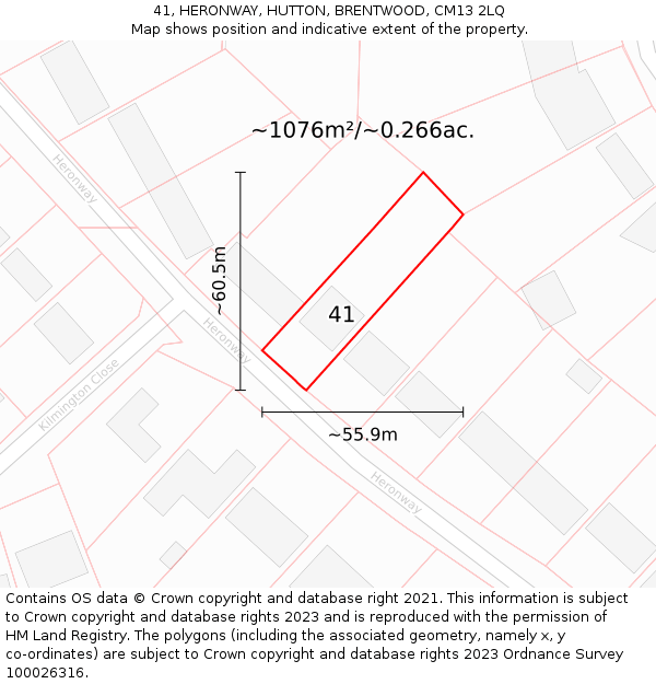 41, HERONWAY, HUTTON, BRENTWOOD, CM13 2LQ: Plot and title map