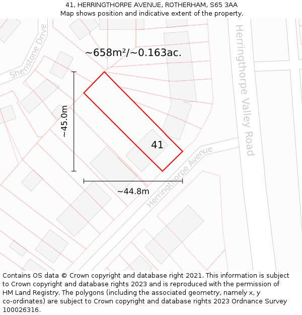 41, HERRINGTHORPE AVENUE, ROTHERHAM, S65 3AA: Plot and title map