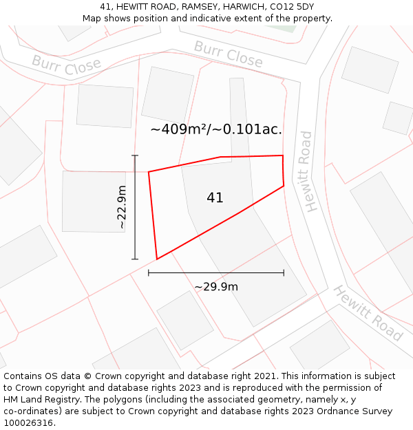 41, HEWITT ROAD, RAMSEY, HARWICH, CO12 5DY: Plot and title map