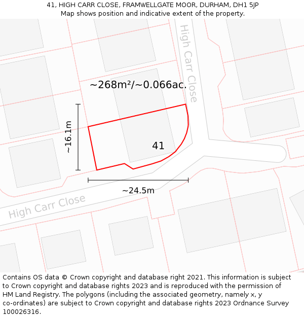 41, HIGH CARR CLOSE, FRAMWELLGATE MOOR, DURHAM, DH1 5JP: Plot and title map