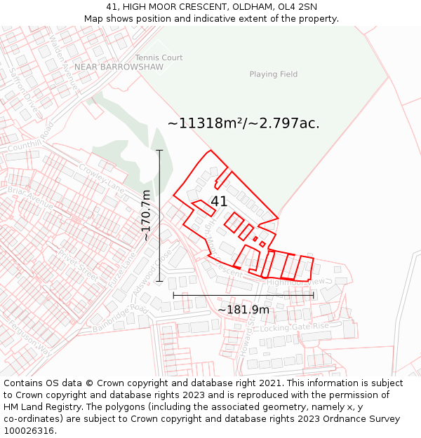 41, HIGH MOOR CRESCENT, OLDHAM, OL4 2SN: Plot and title map