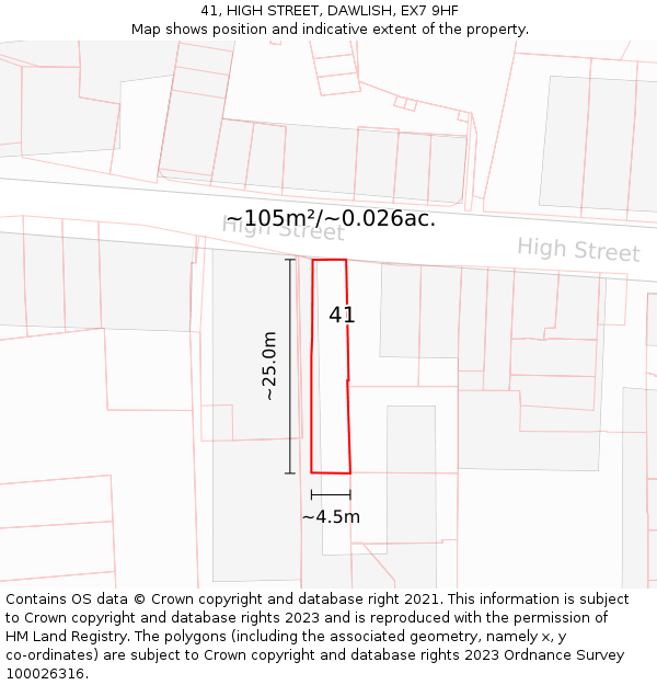 41, HIGH STREET, DAWLISH, EX7 9HF: Plot and title map