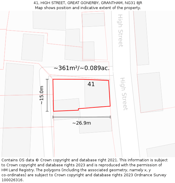 41, HIGH STREET, GREAT GONERBY, GRANTHAM, NG31 8JR: Plot and title map
