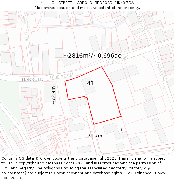 41, HIGH STREET, HARROLD, BEDFORD, MK43 7DA: Plot and title map