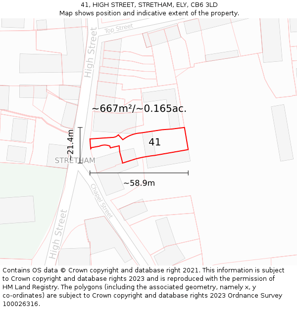 41, HIGH STREET, STRETHAM, ELY, CB6 3LD: Plot and title map