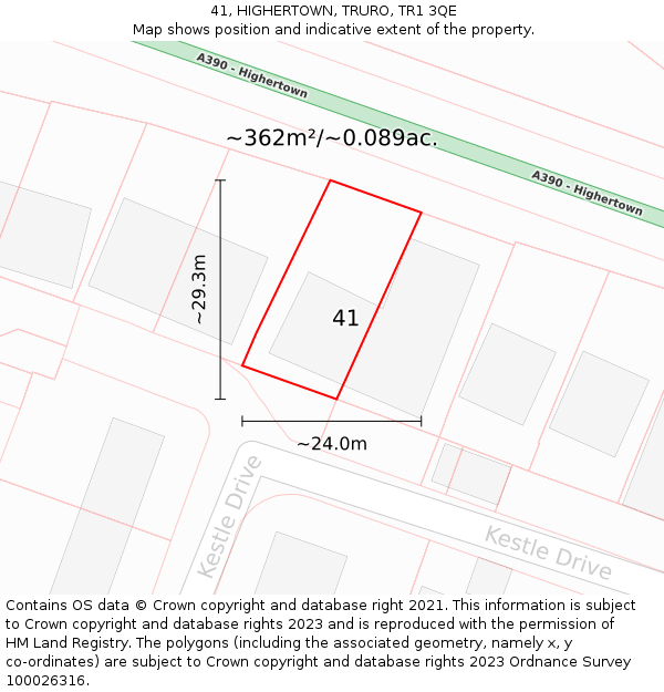 41, HIGHERTOWN, TRURO, TR1 3QE: Plot and title map