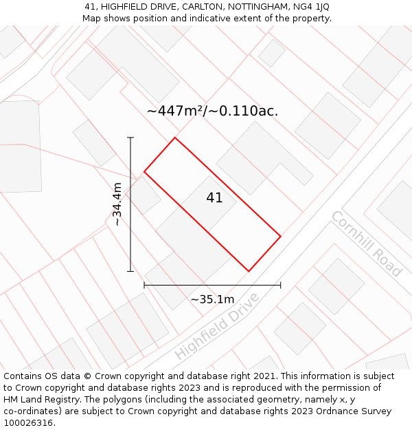 41, HIGHFIELD DRIVE, CARLTON, NOTTINGHAM, NG4 1JQ: Plot and title map