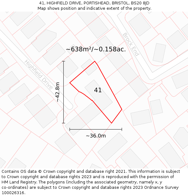 41, HIGHFIELD DRIVE, PORTISHEAD, BRISTOL, BS20 8JD: Plot and title map