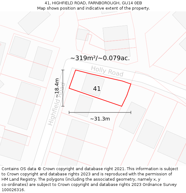 41, HIGHFIELD ROAD, FARNBOROUGH, GU14 0EB: Plot and title map