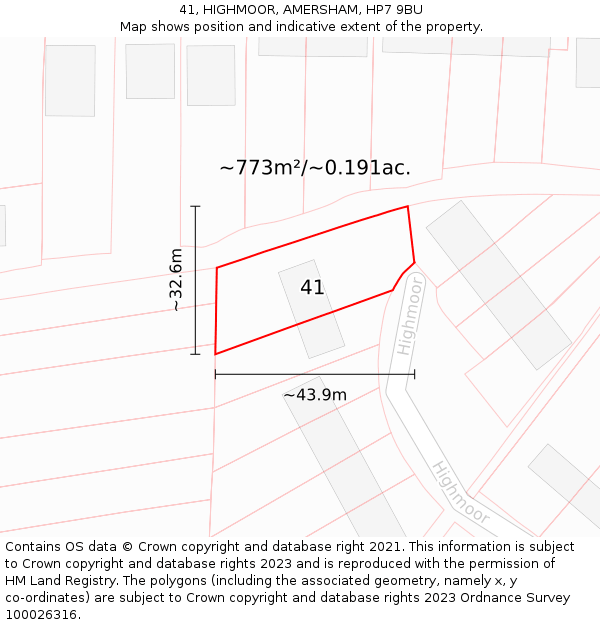 41, HIGHMOOR, AMERSHAM, HP7 9BU: Plot and title map