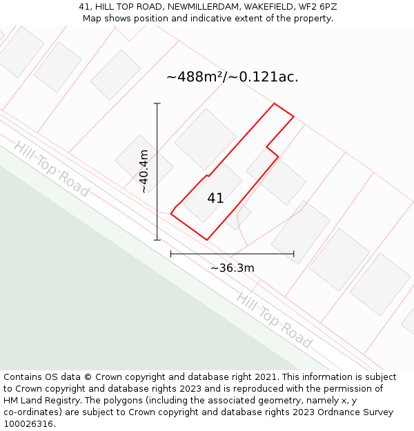 41, HILL TOP ROAD, NEWMILLERDAM, WAKEFIELD, WF2 6PZ: Plot and title map