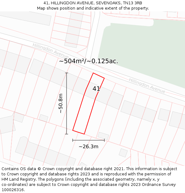 41, HILLINGDON AVENUE, SEVENOAKS, TN13 3RB: Plot and title map