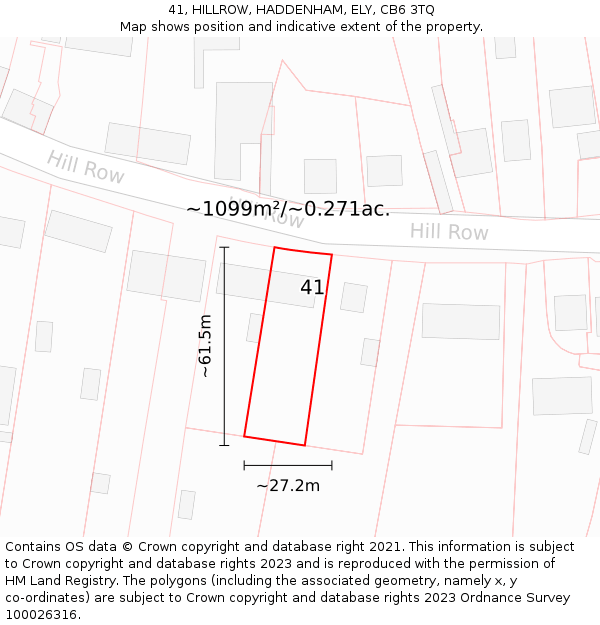 41, HILLROW, HADDENHAM, ELY, CB6 3TQ: Plot and title map