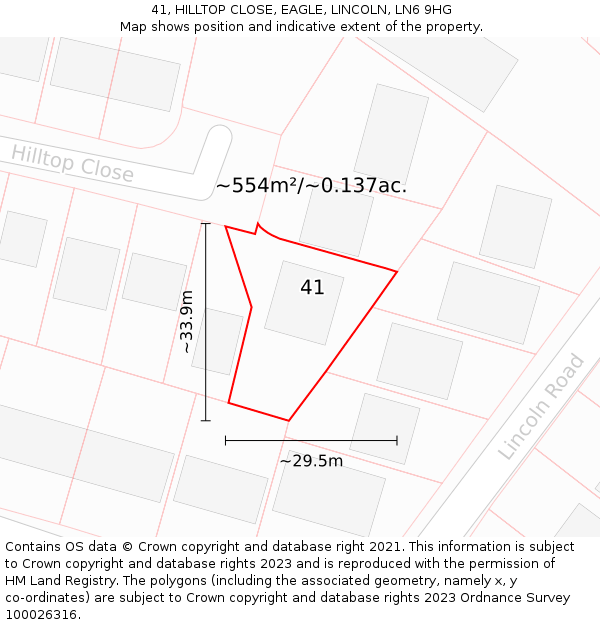 41, HILLTOP CLOSE, EAGLE, LINCOLN, LN6 9HG: Plot and title map