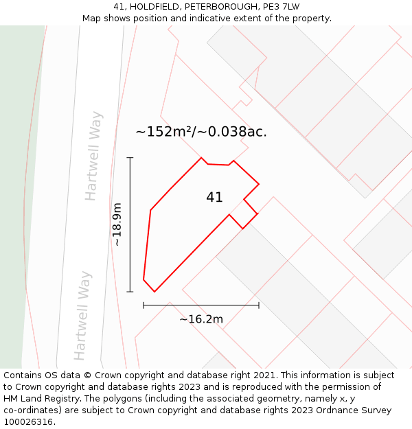 41, HOLDFIELD, PETERBOROUGH, PE3 7LW: Plot and title map