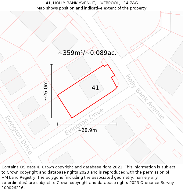 41, HOLLY BANK AVENUE, LIVERPOOL, L14 7AG: Plot and title map