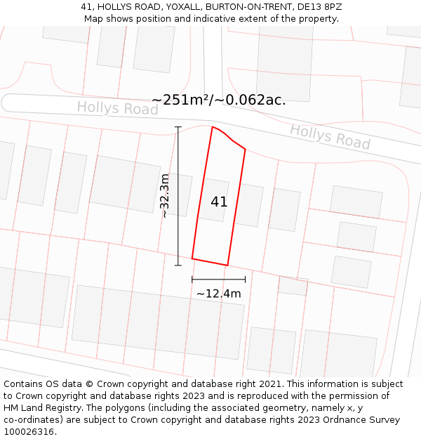 41, HOLLYS ROAD, YOXALL, BURTON-ON-TRENT, DE13 8PZ: Plot and title map