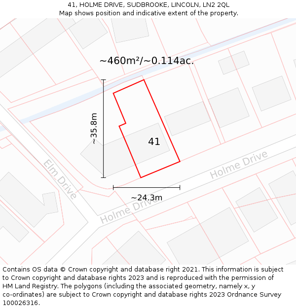 41, HOLME DRIVE, SUDBROOKE, LINCOLN, LN2 2QL: Plot and title map