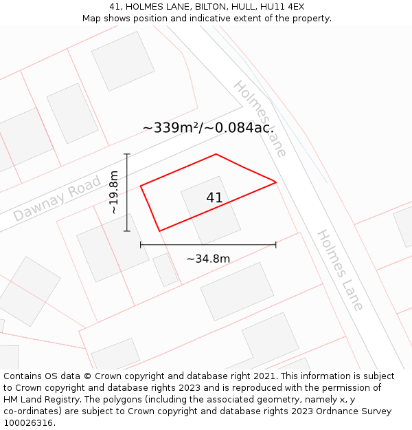 41, HOLMES LANE, BILTON, HULL, HU11 4EX: Plot and title map