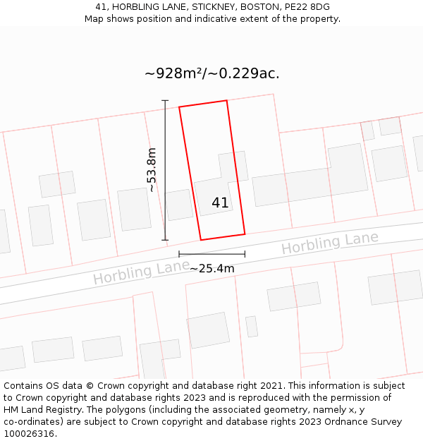 41, HORBLING LANE, STICKNEY, BOSTON, PE22 8DG: Plot and title map