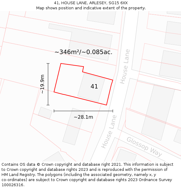 41, HOUSE LANE, ARLESEY, SG15 6XX: Plot and title map