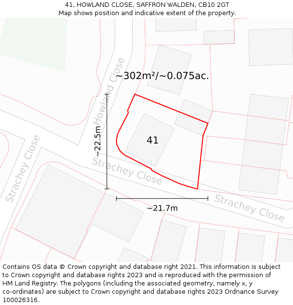 41, HOWLAND CLOSE, SAFFRON WALDEN, CB10 2GT: Plot and title map