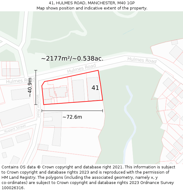 41, HULMES ROAD, MANCHESTER, M40 1GP: Plot and title map