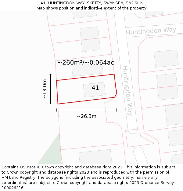 41, HUNTINGDON WAY, SKETTY, SWANSEA, SA2 9HN: Plot and title map