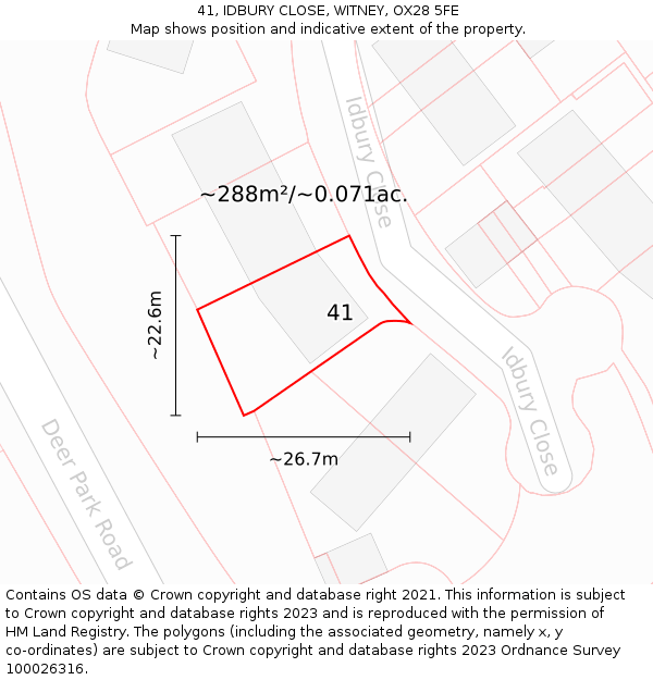 41, IDBURY CLOSE, WITNEY, OX28 5FE: Plot and title map