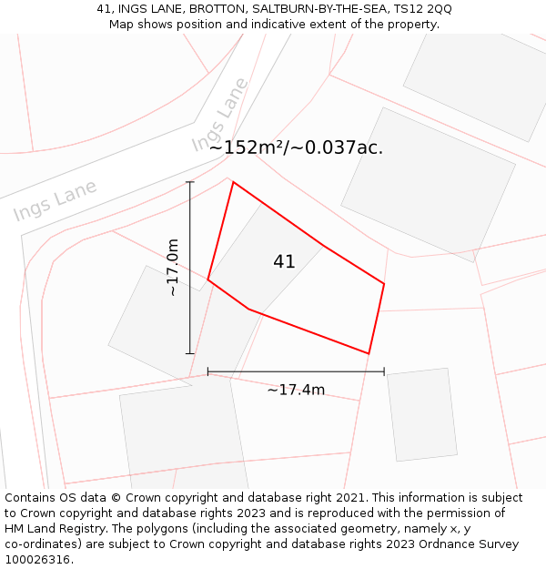 41, INGS LANE, BROTTON, SALTBURN-BY-THE-SEA, TS12 2QQ: Plot and title map