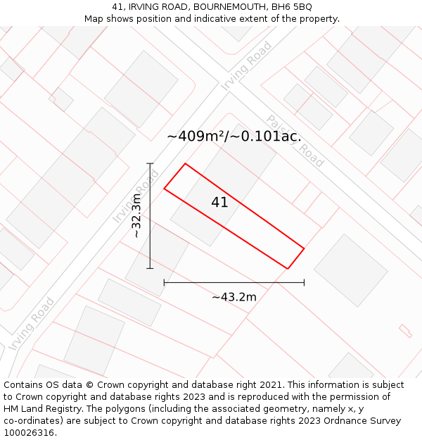 41, IRVING ROAD, BOURNEMOUTH, BH6 5BQ: Plot and title map