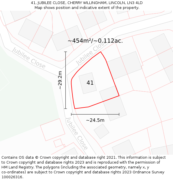 41, JUBILEE CLOSE, CHERRY WILLINGHAM, LINCOLN, LN3 4LD: Plot and title map