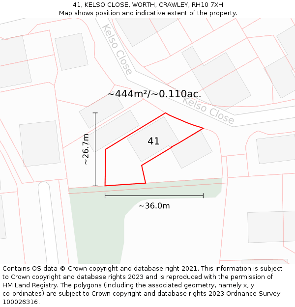 41, KELSO CLOSE, WORTH, CRAWLEY, RH10 7XH: Plot and title map