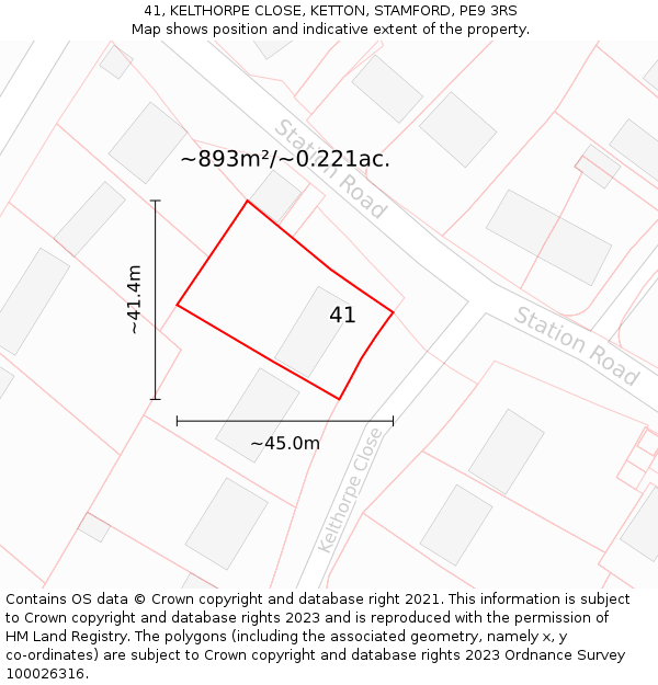 41, KELTHORPE CLOSE, KETTON, STAMFORD, PE9 3RS: Plot and title map