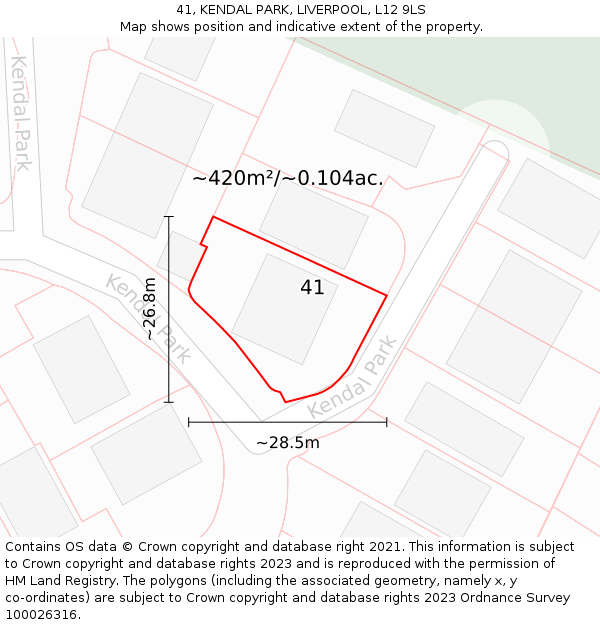 41, KENDAL PARK, LIVERPOOL, L12 9LS: Plot and title map