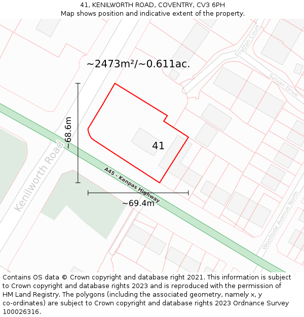 41, KENILWORTH ROAD, COVENTRY, CV3 6PH: Plot and title map