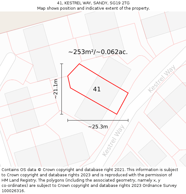 41, KESTREL WAY, SANDY, SG19 2TG: Plot and title map