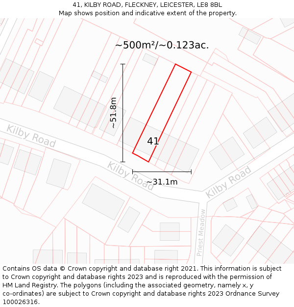 41, KILBY ROAD, FLECKNEY, LEICESTER, LE8 8BL: Plot and title map