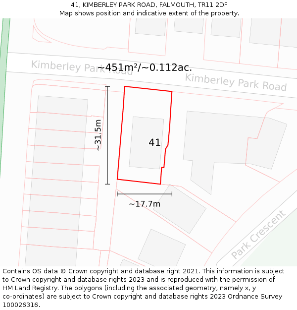 41, KIMBERLEY PARK ROAD, FALMOUTH, TR11 2DF: Plot and title map