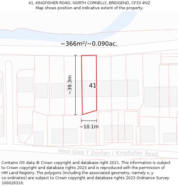 41, KINGFISHER ROAD, NORTH CORNELLY, BRIDGEND, CF33 4NZ: Plot and title map