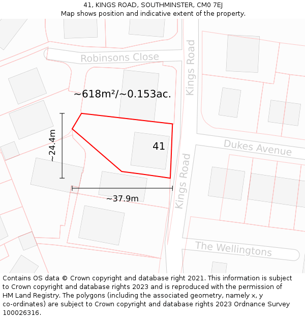 41, KINGS ROAD, SOUTHMINSTER, CM0 7EJ: Plot and title map