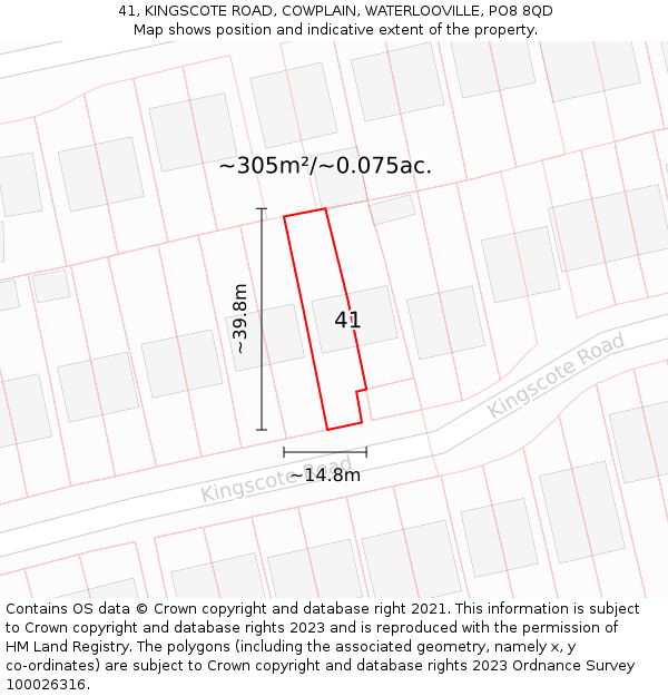 41, KINGSCOTE ROAD, COWPLAIN, WATERLOOVILLE, PO8 8QD: Plot and title map