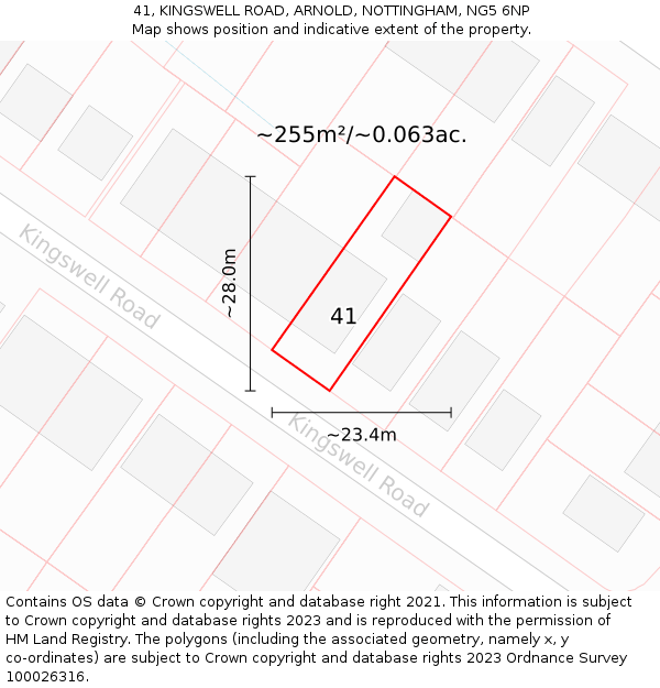 41, KINGSWELL ROAD, ARNOLD, NOTTINGHAM, NG5 6NP: Plot and title map