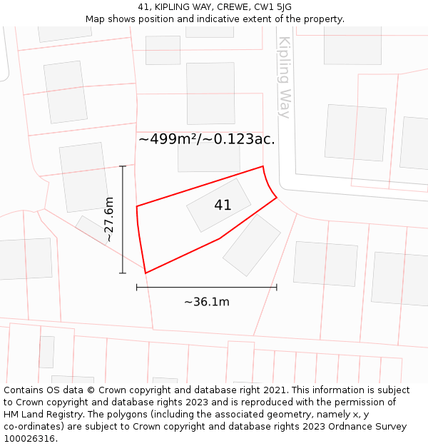 41, KIPLING WAY, CREWE, CW1 5JG: Plot and title map