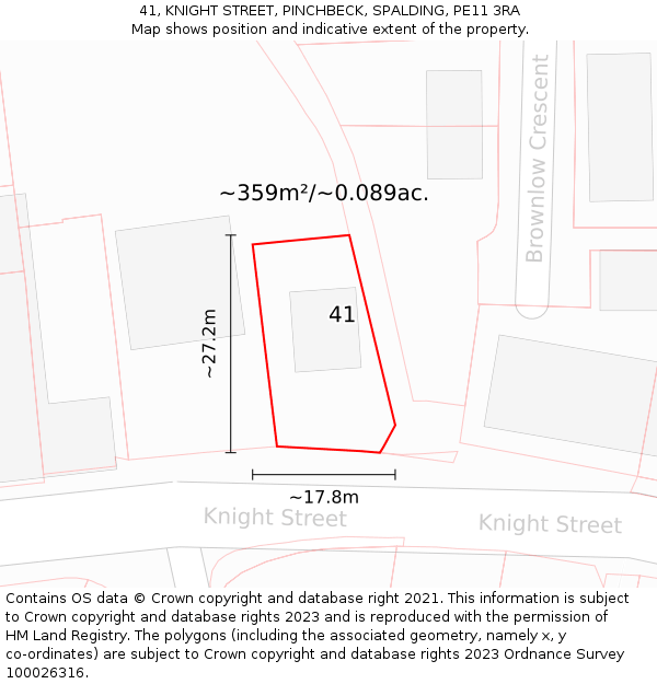 41, KNIGHT STREET, PINCHBECK, SPALDING, PE11 3RA: Plot and title map