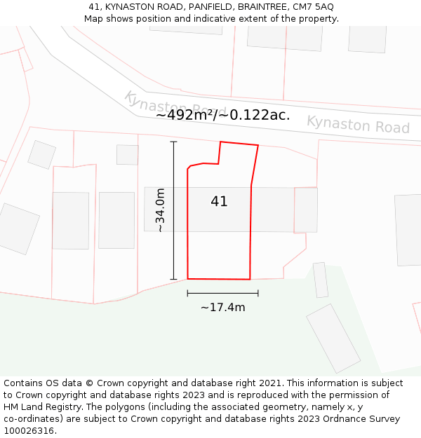 41, KYNASTON ROAD, PANFIELD, BRAINTREE, CM7 5AQ: Plot and title map